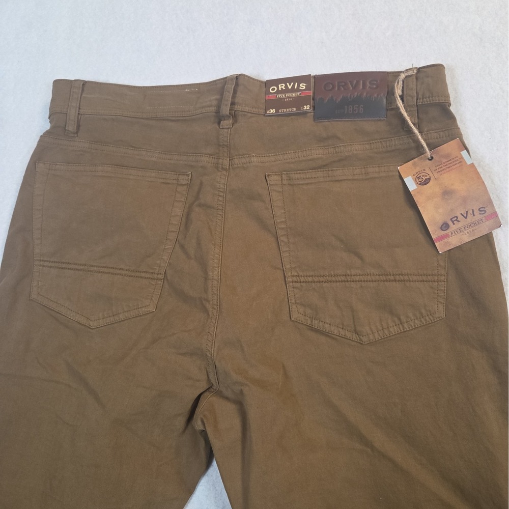 ORVIS FIVE POCKET STRETCH PANTS Brown KHAKI MENS 36X32 NEW With TAGS Casual - Picture 16 of 16